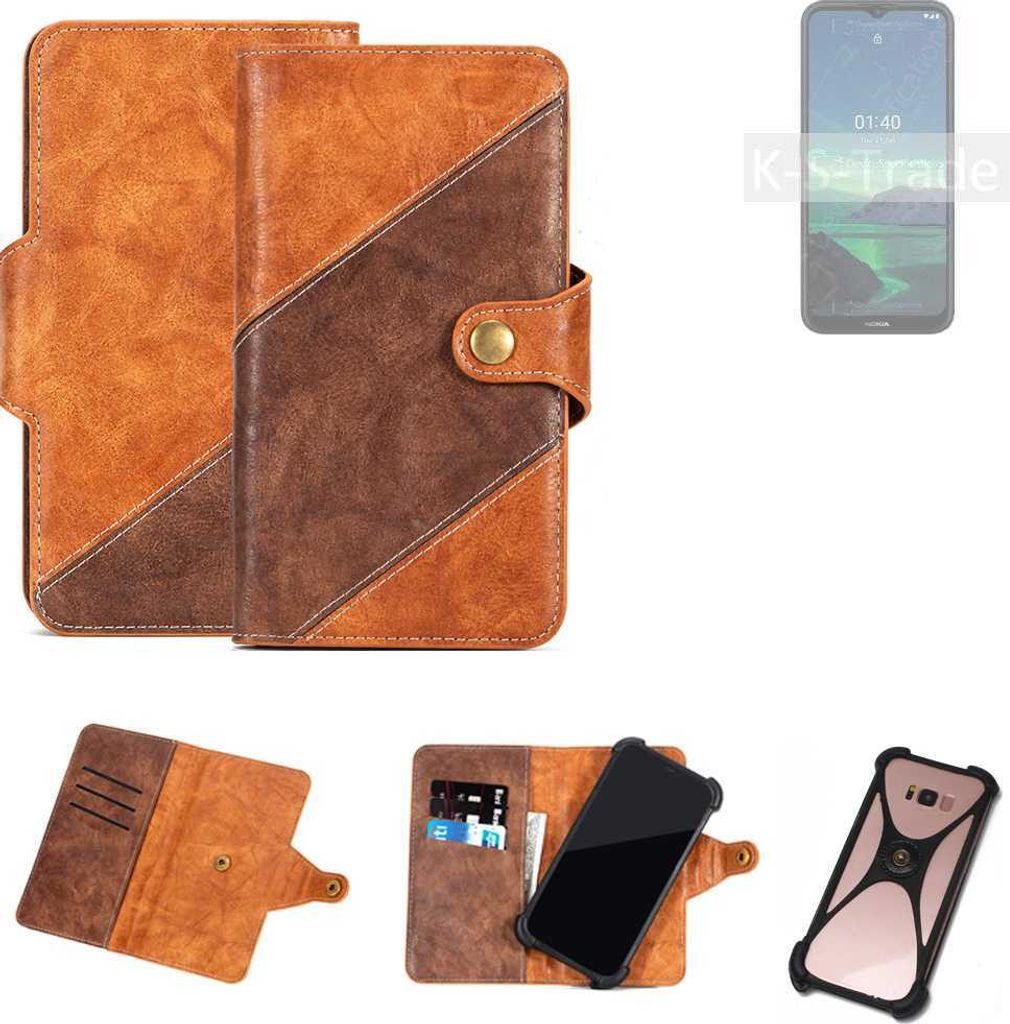 K-S-Trade Handyhülle Schutzhülle Bookstyle Case Wallet-Case kompatibel mit Nokia 1.4 Cover Klapphülle Kantenschutz Smartphone dunkelbraun braun 1x