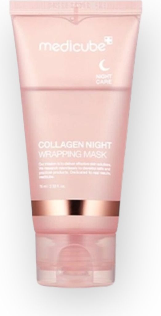 A pink tube of Medicube Collagen Night Wrapping Mask.