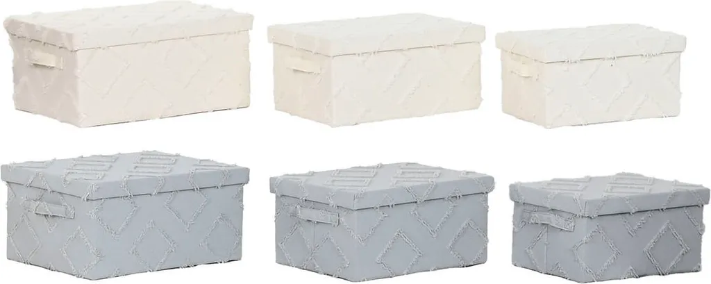 Boîtes de rangement décoratives Home ESPRIT en tissu Gris et Crème 2 pcs