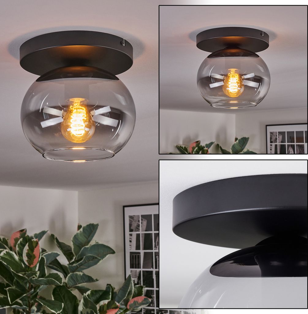 Carrone 1-flammige Deckenlampe aus Metall/Glas in Schwarz/Rauchfarben/Klar