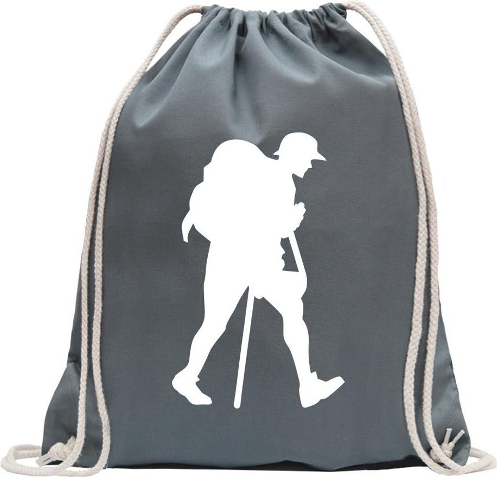 Kiwistar - Turnbeutel - stahlgrau - Wandern Trekking Figur - Fun Rucksack Sport Beutel Gymsack Baumwolle mit Ziehgurt
