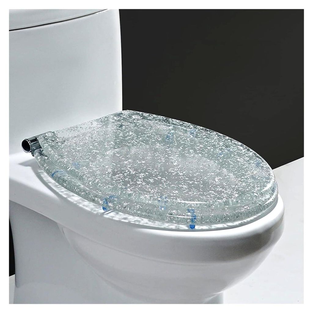 Transparenter Toilettensitz aus Kunstharz, runder Toilettensitz mit Deckel, langsam schließend