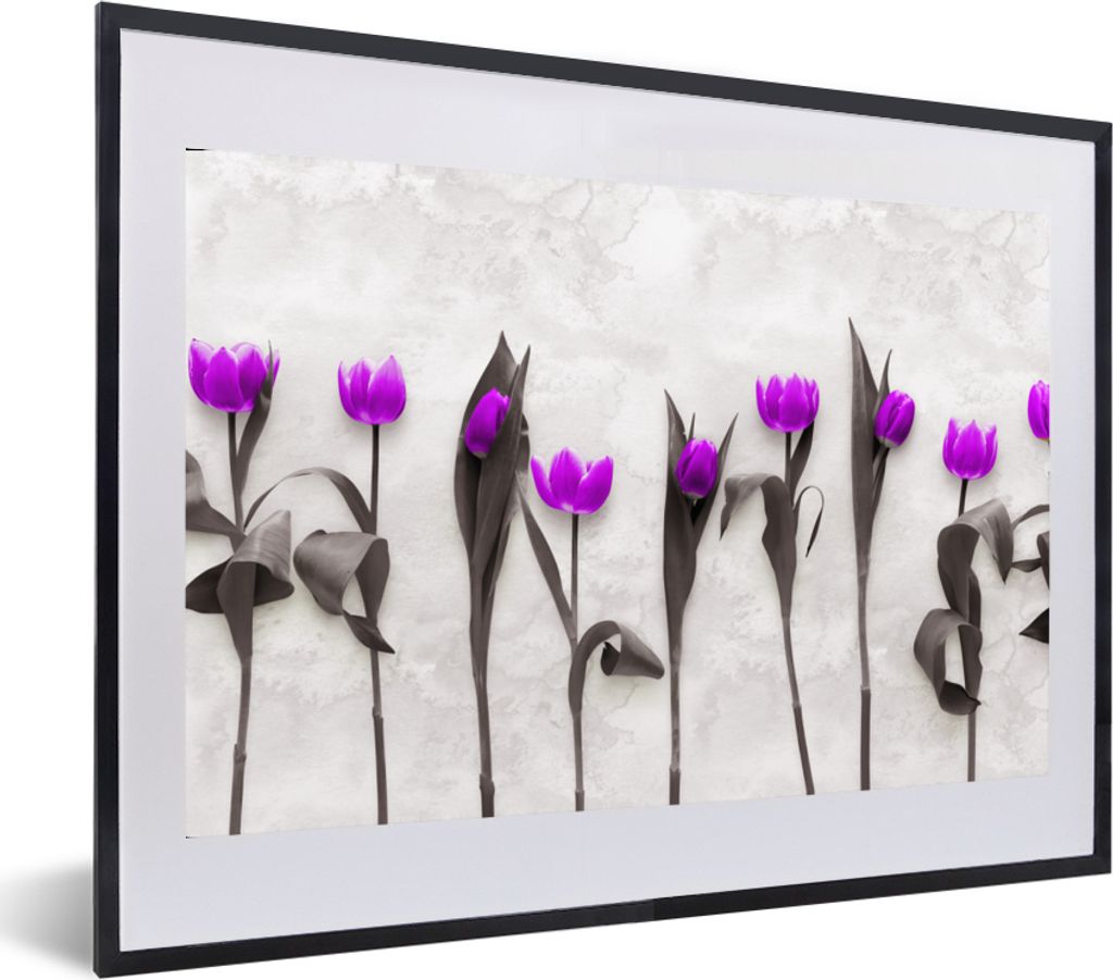 MuchoWow MuchoWow Gerahmtes Poster Blumen - Tulpen - Lila 60x40 cm - Poster mit zchwarzem Bilderrahmen - Schlafzimmer - Plakat in Rahmen - Drucken