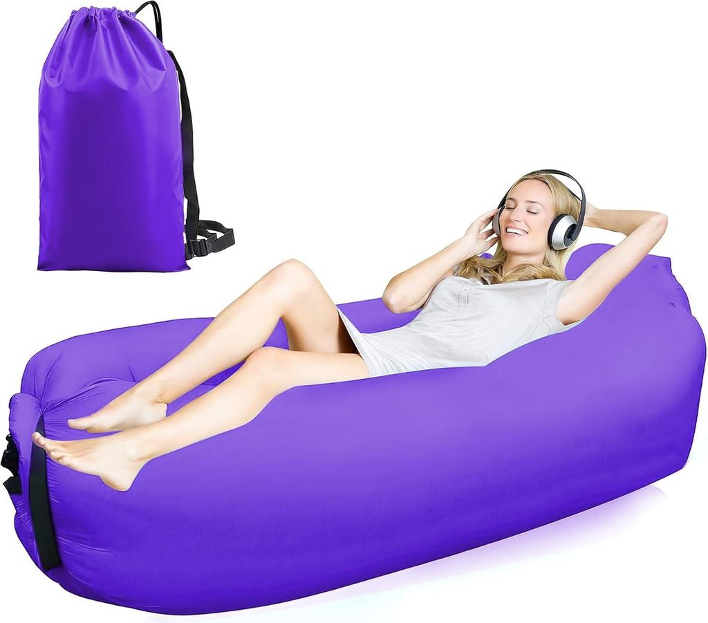 Aufblasbare Strandbank, 200 x 70 cm, aufblasbar, Outdoor, Camping, Luftbank, Camping, aufblasbar, mit tragbarer Verpackung, lila