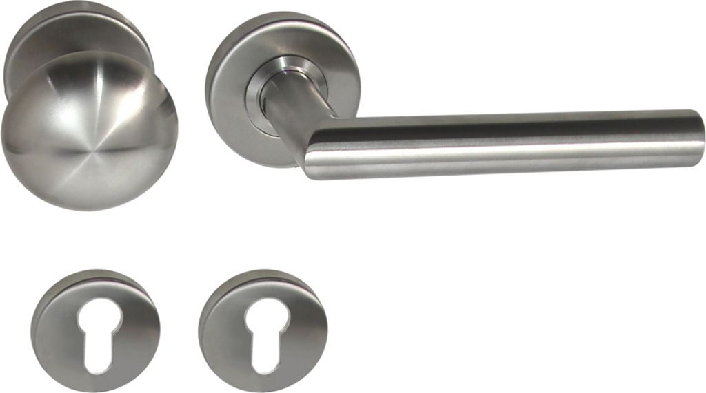 Edelstahl Feuerschutz Türbeschlag FS-1266 PZ Rosette L Form mit Knauf Türklinke