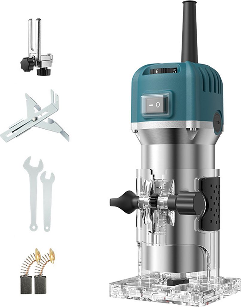800W Oberfräse für Holzbearbeitung, 6 Gänge Multifunktions Fräse 33000 U/min, 2 Schraubenschlüssel, 2 Kohlebürsten