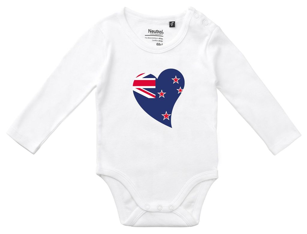 Huuraa Baby Body Neuseeland Flagge Herz 62 White Baumwolle Fairtrade Langarmbody Geschenkidee