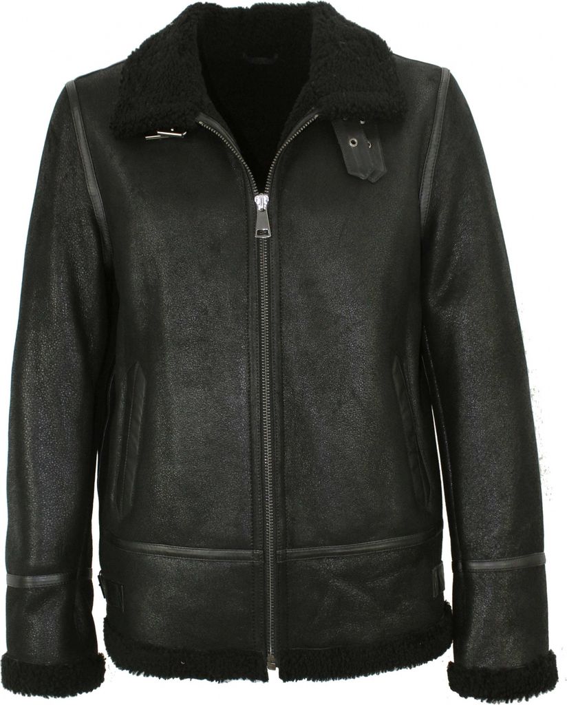 Jilani - Herren Lammfelljacke Lederjacke schwarz : 50