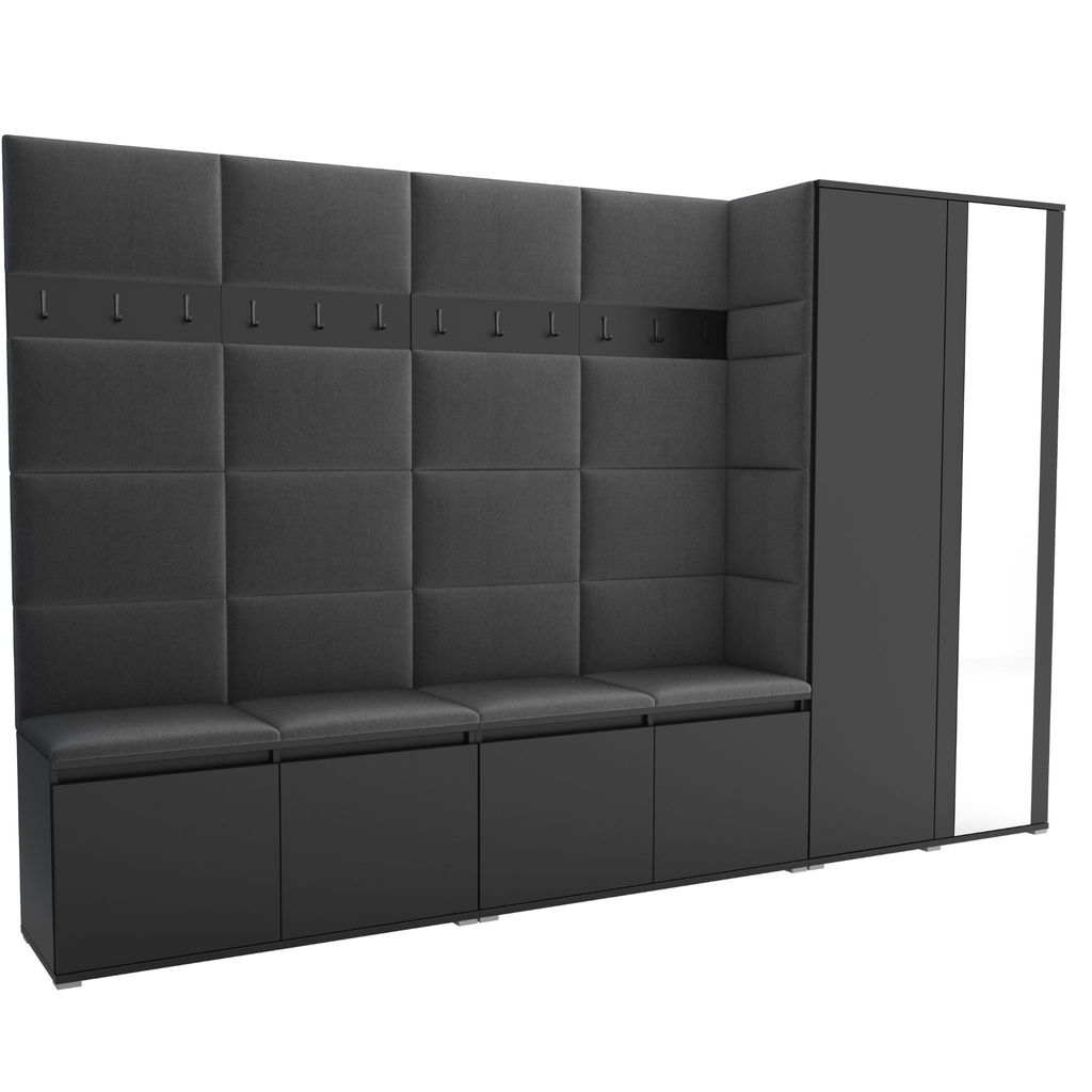 Garderobe LUTON 5 BLACK 15– Farbe: schwarz, moderner Schrank 40x290x186 cm, funktionale Lösung für den Flur, Garderobeschrank, Flurmöbel