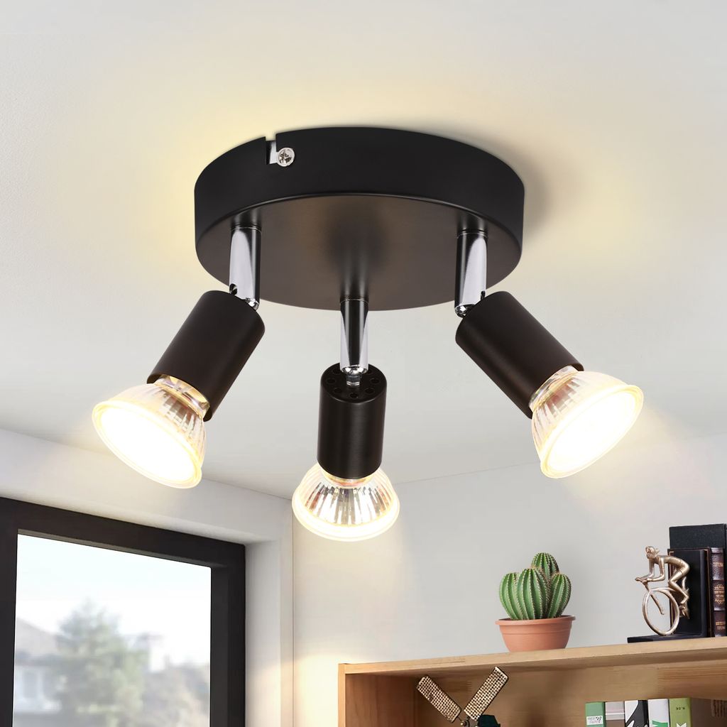 ZMH Deckenstrahler LED GU10 Rund 3 Flammig schwarz 350° Deckenleuchte Spots für Küchen Flur Schlafzimmer Wohnzimmer Ohne Leuchtmittel