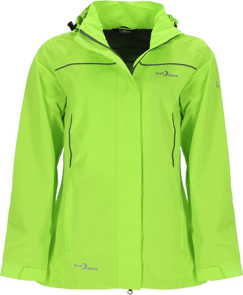 Blue Wave Damen Regenjacke Klea Verstaubar - Wasserdichte Outdoor-Jacke mit abnehmbarer Kapuze in Neongelb Größe 44