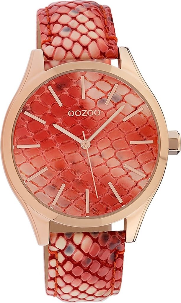 Oozoo Leder Damen Uhr Analog Quarzuhr Armband rot hellrose Timepieces D2UOC10431