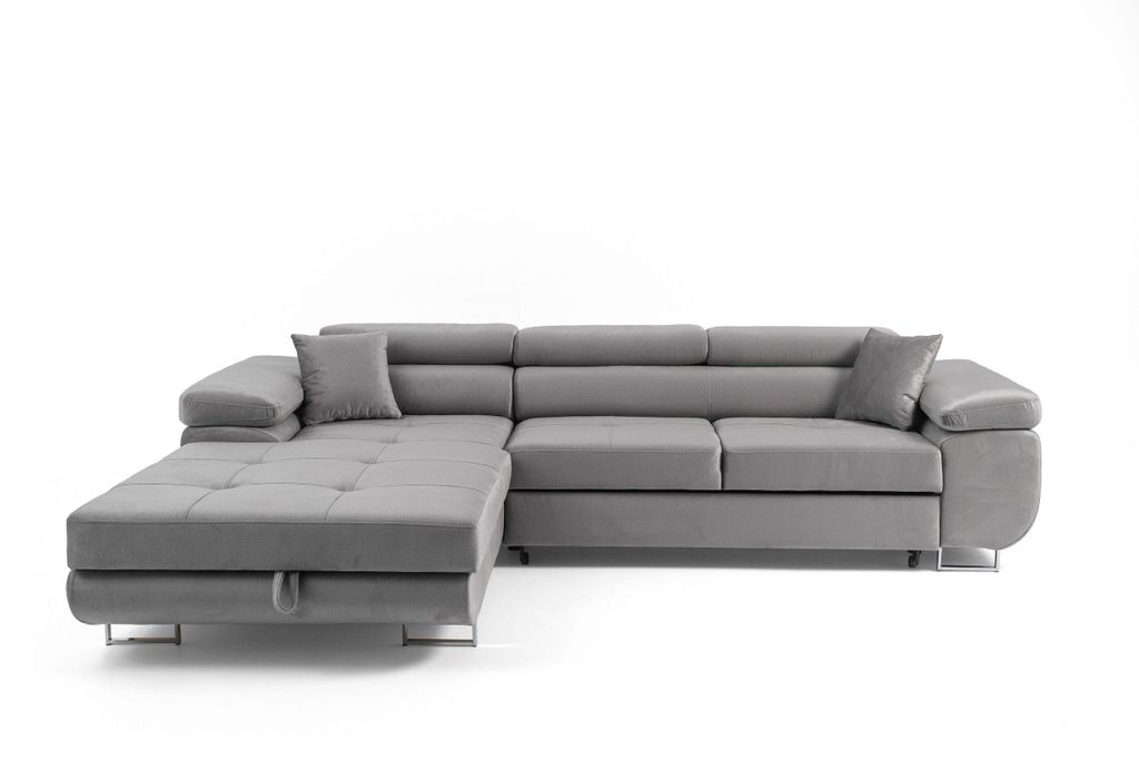 NEXT COLLECTION Ecksofa ALONZO Metallfüße, Liegefläche 125x195, verstellbare Kopfstützen, Bettzeugbehälter, grau