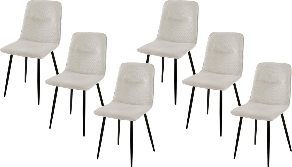 6er Set Schalenstuhl Susi | Kordbezug | Farbe: Creme | 4-Fuß-Gestell Metall schwarz | Gepolsterte & Pflegeleichte Sitzschale | Esszimmerstuhl/Stuh...