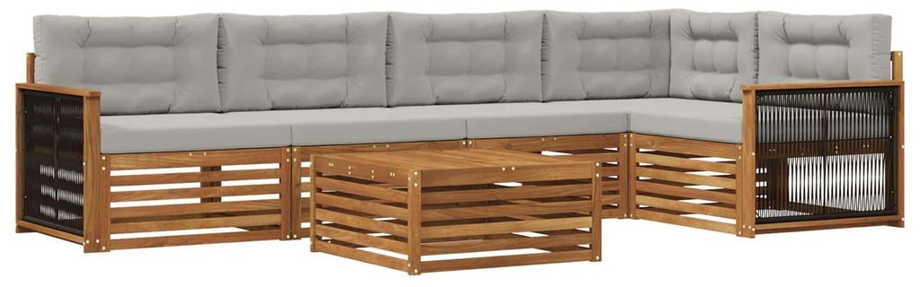 vidaXL Outdoor-Sofagarnitur mit Kissen 6 pcs Natürlich und Hellgrau