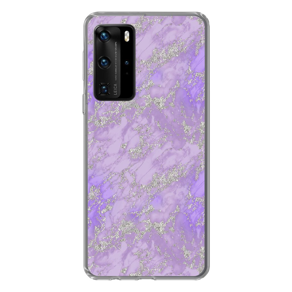MuchoWow Handyhülle Schutzhülle Hülle für Huawei P40 Pro Marmor - Lila - Muster Silikon Softcase Handy Hülle - Schutz