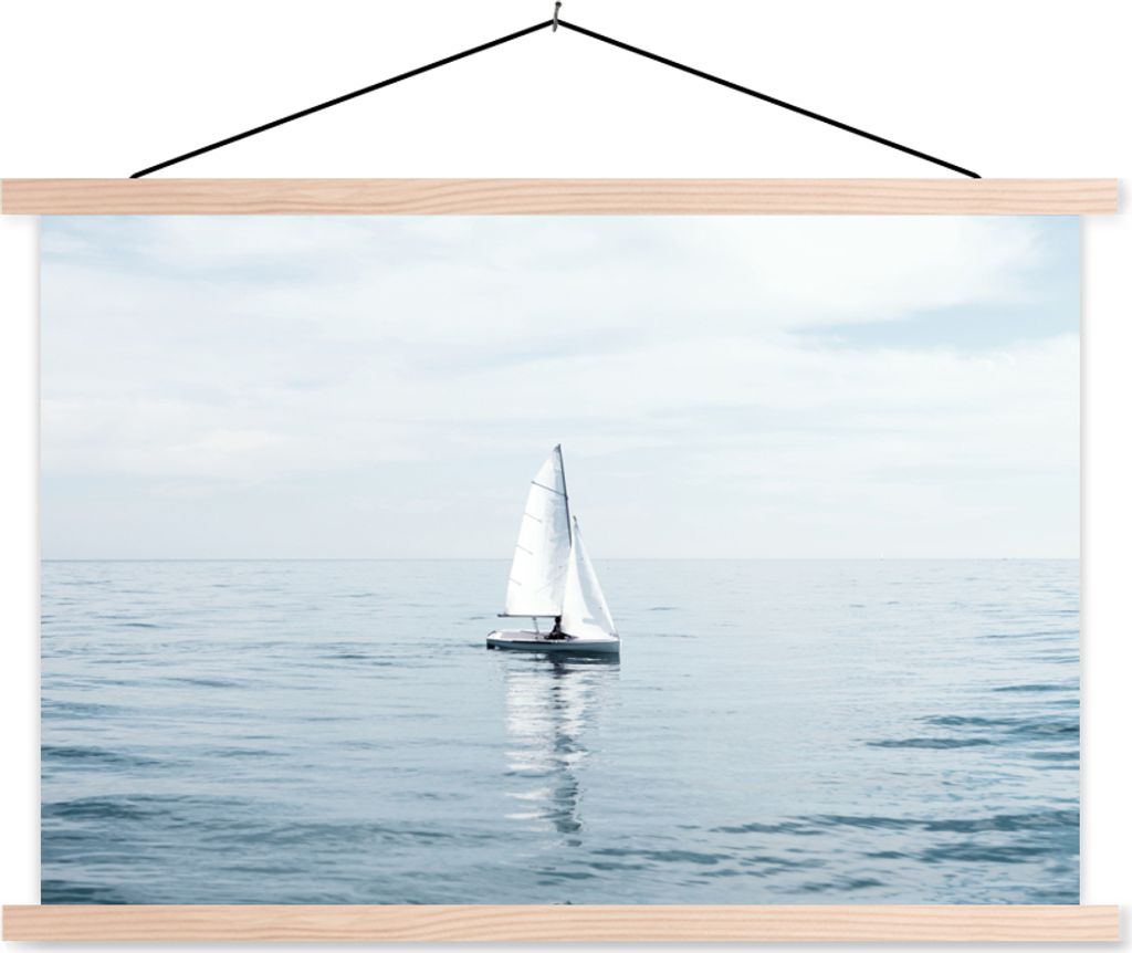 MuchoWow Textilposter Meer - Segelboot - Blau 60x40 cm mit holzfarbenen Rahmen - Bilder