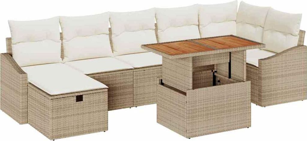 vidaXL Gartensofa-set mit Kissen mit Speicher 8 pcs Beige Poly-Rattan