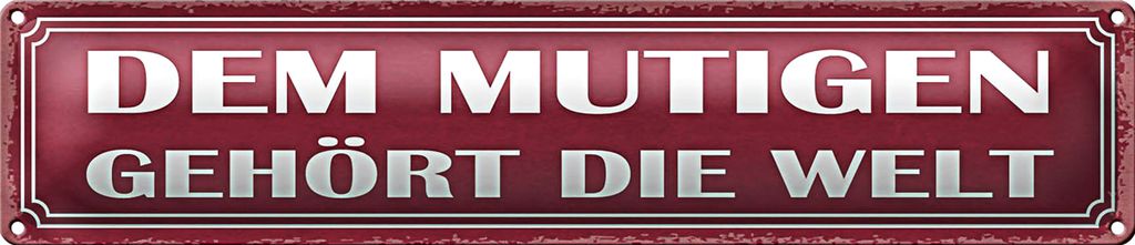 Blechschild Spruch 46x10cm dem mutigen gehört die Welt Dekoration