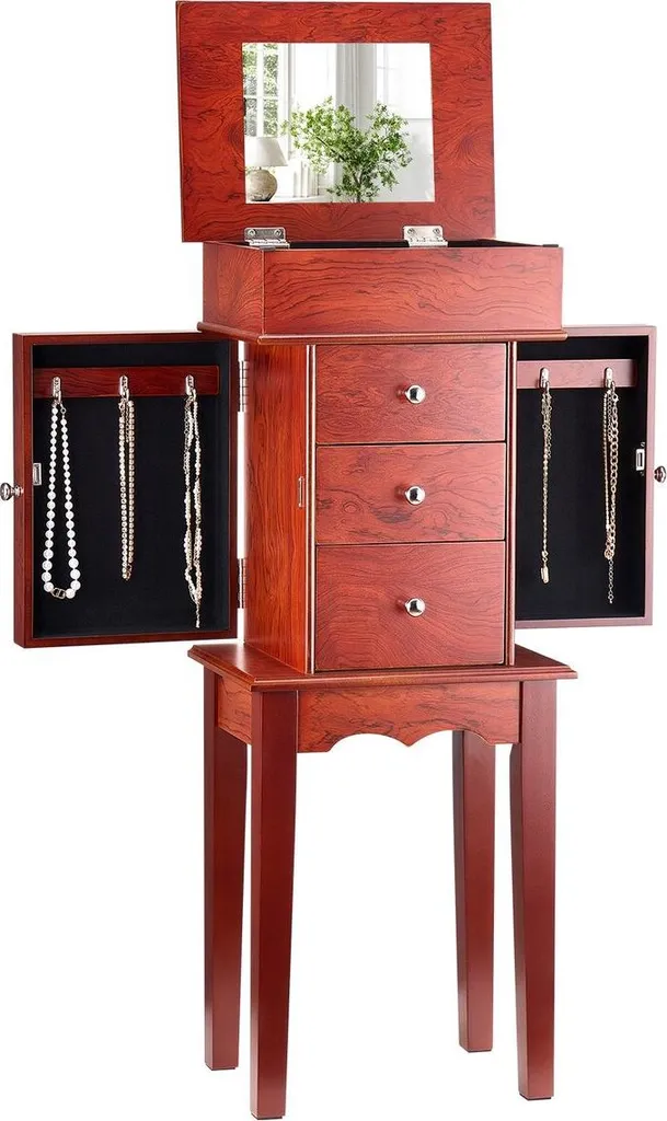 Armoire à bijoux anti-nœuds avec tiroirs et crochets pour colliers