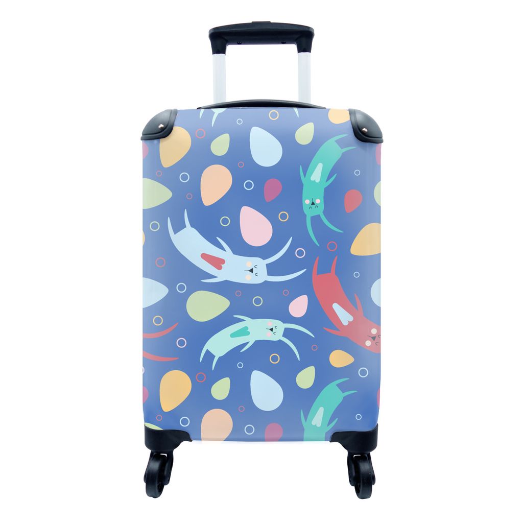 MuchoWow Koffer Handgepäck Trolley Rollkoffer Kleine Reisekoffer mit 4 Rollen - Kaninchen - Pastell - Muster - Cabin Size < 55x40x23 cm & 55x40x...