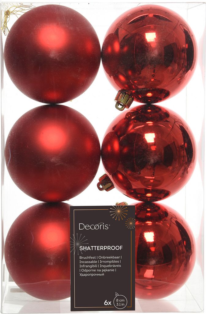 Weihnachtskugeln Kunststoff 8cm 6 Stück - Weihnachtsrot Produktbild 