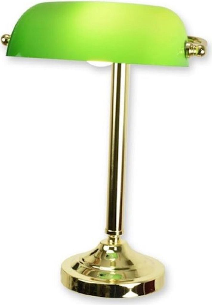 Casa Padrino Banker Schreibtischleuchte Gold / Grün 27 x 23 x H. 40,5 cm - Messing Tischleuchte mit Glas Lampenschirm - Banker Lampe
