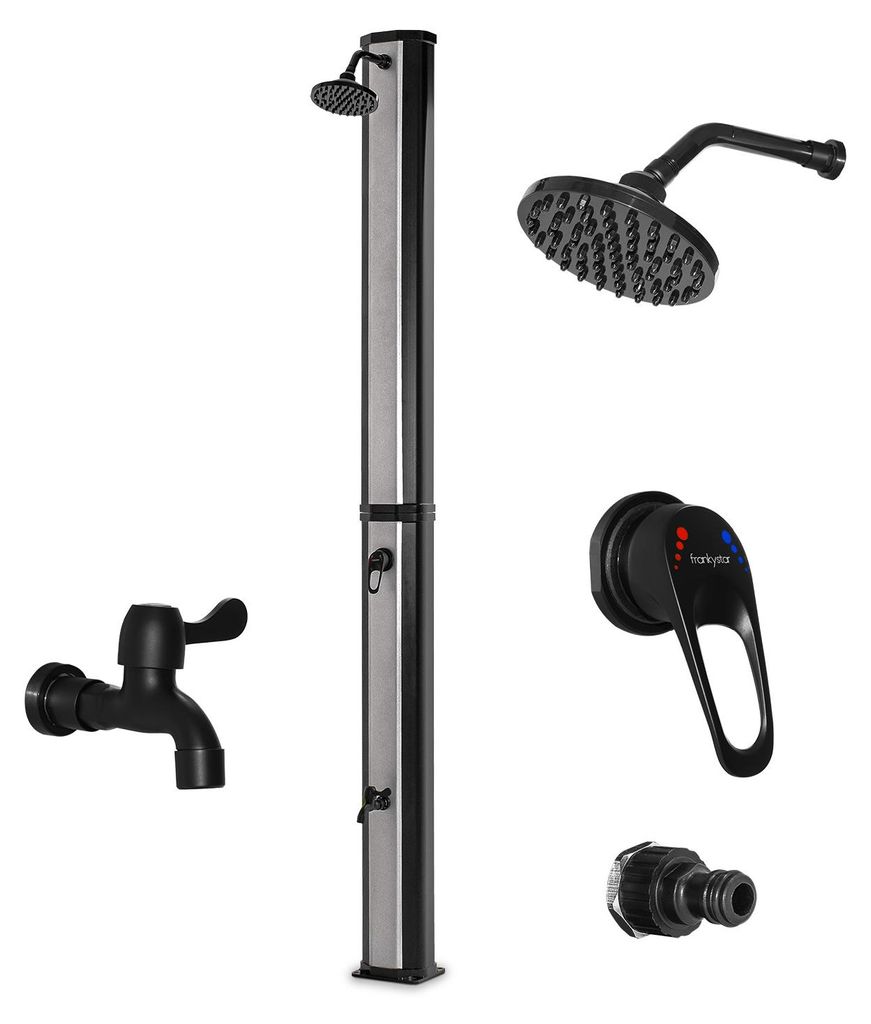 Surya Silver - Solar-Gartendusche 35L aus PVC. Solarbeheizte Dusche Auøendusche mit Stahlarmaturen und schwenkbarem Duschkopf. Farbe Silber und Ma...