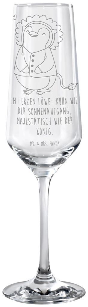 Mr. & Mrs. Panda Glas Löwe Astrologie - Transparent - Geschenk, Geburtstagsgeschenk, Sektglas, Trinkglas, Sternzeichen, mit Gravur, Champagnerglas...