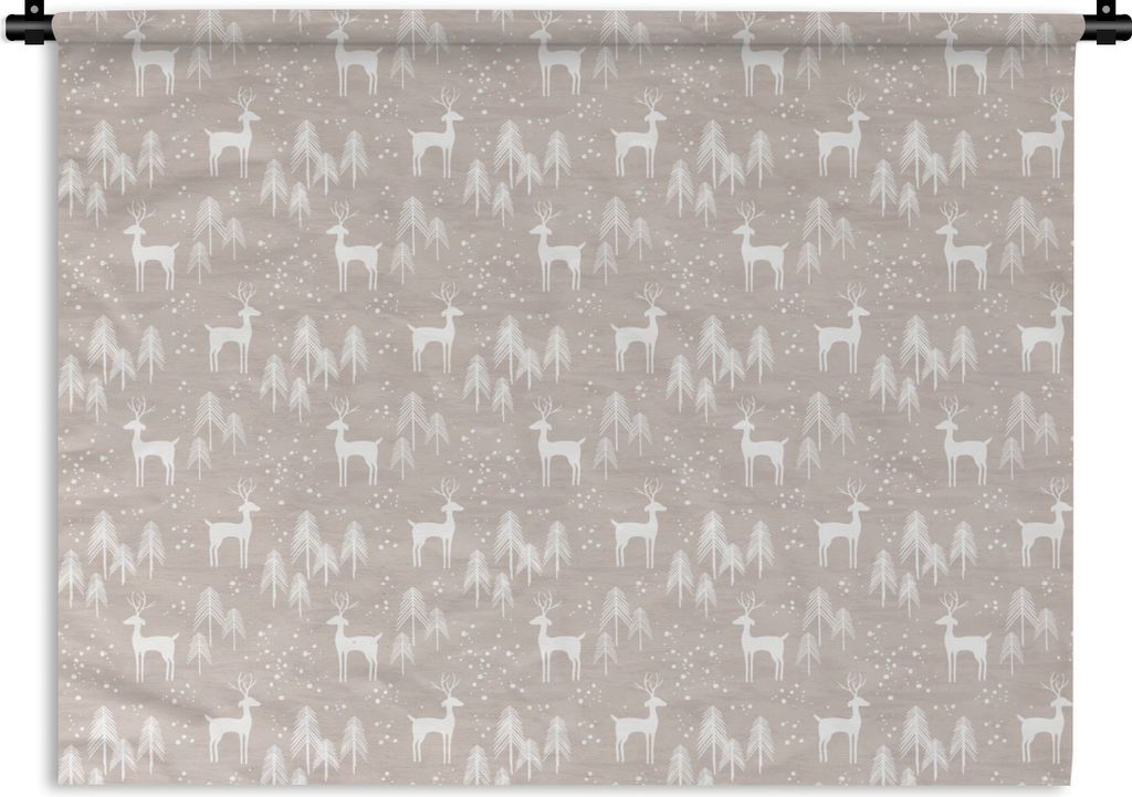 MuchoWow Wandteppich Wandbehang Muster - Hirsche - Weiß - Beige 120x90 cm Tapisserie Dekoration Wandtuch - Wohnen - Aufhänger für die Wand
