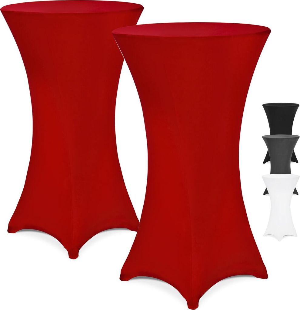 DETEX Stehtisch Hussen Ø 70-75cm Rot 2er Set Rund 30°C Waschbar Verstärkte Standfüße Knitter- & Bügelfrei Stretch Stehtischhusse Weihnachte...