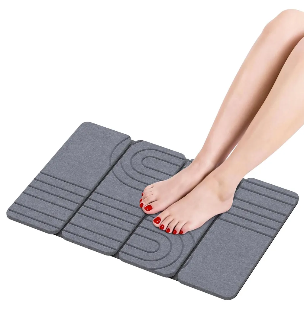 Tapis de bain en pierre de diatomite absorbant et pliable pour douche