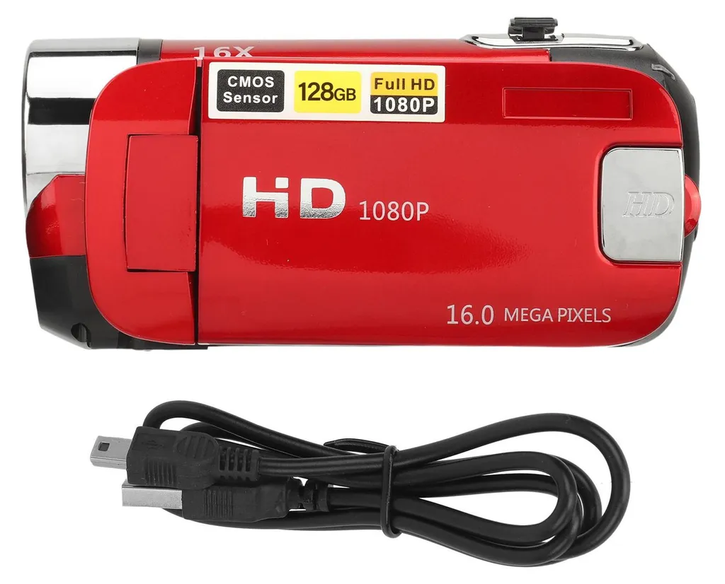 D90 Camcorder Digitale 1080p HD | Zoom 16x | 16 Megapixel | Rosso