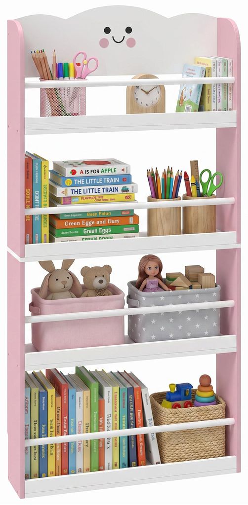 AIYAPLAY Bücherregal Kinder, Wandmontiertes Kinderregal mit 4 Etagen für Bücher