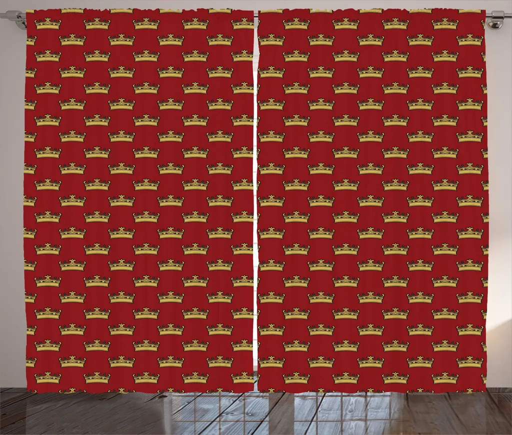 Rideau pour grande fenêtre de salon style royal jaune et rubis 280x225cm