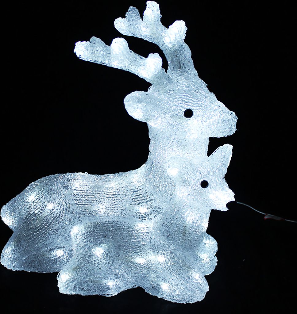 Acryl Hirsch mit Rehkitz 60 LEDs kaltweiß Außenbeleuchtung