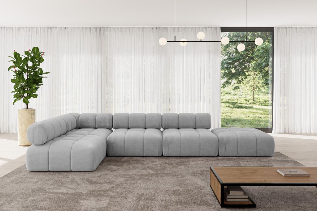 ALTDECOR Modulares Sofa Ecksofa in L-Form - Favio-L2 - 380x190x70 cm Hellgrau universal, links/rechts Corner modular Sofa Eckcouch Couch Wohnlandsc...