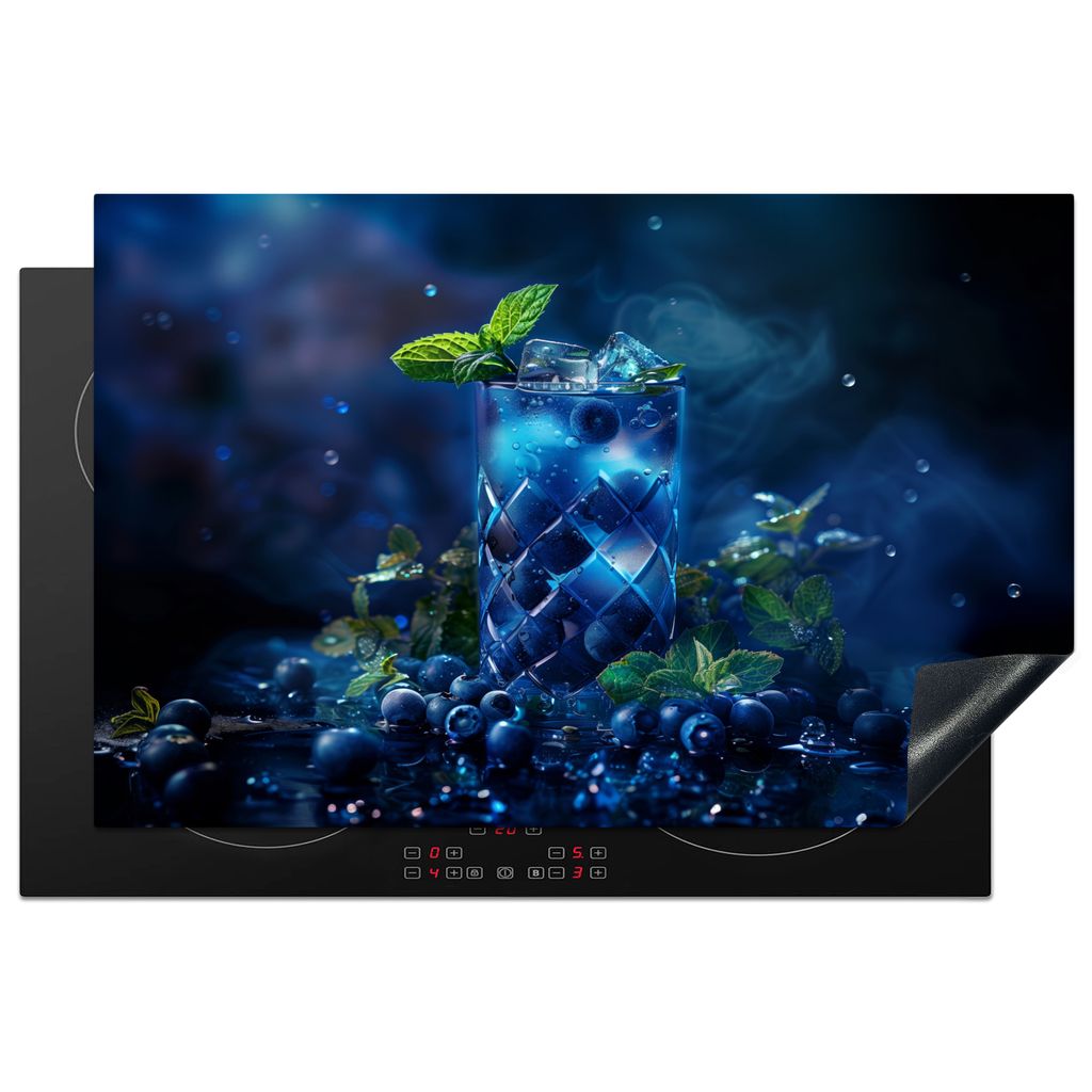 KitchenYeah Herdabdeckplatte Cocktail - Obst - Blau - Modern , 81x52cm, Küche Deko, Glaskeramikkochfeld Herdabdeckung, Abdeckplatte fùr Kochfeld