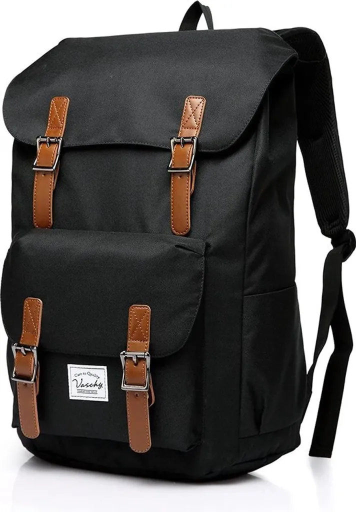 VASCHY Sac à Dos Vintage en Cuir et Toile pour Ordinateur 15 Pouces