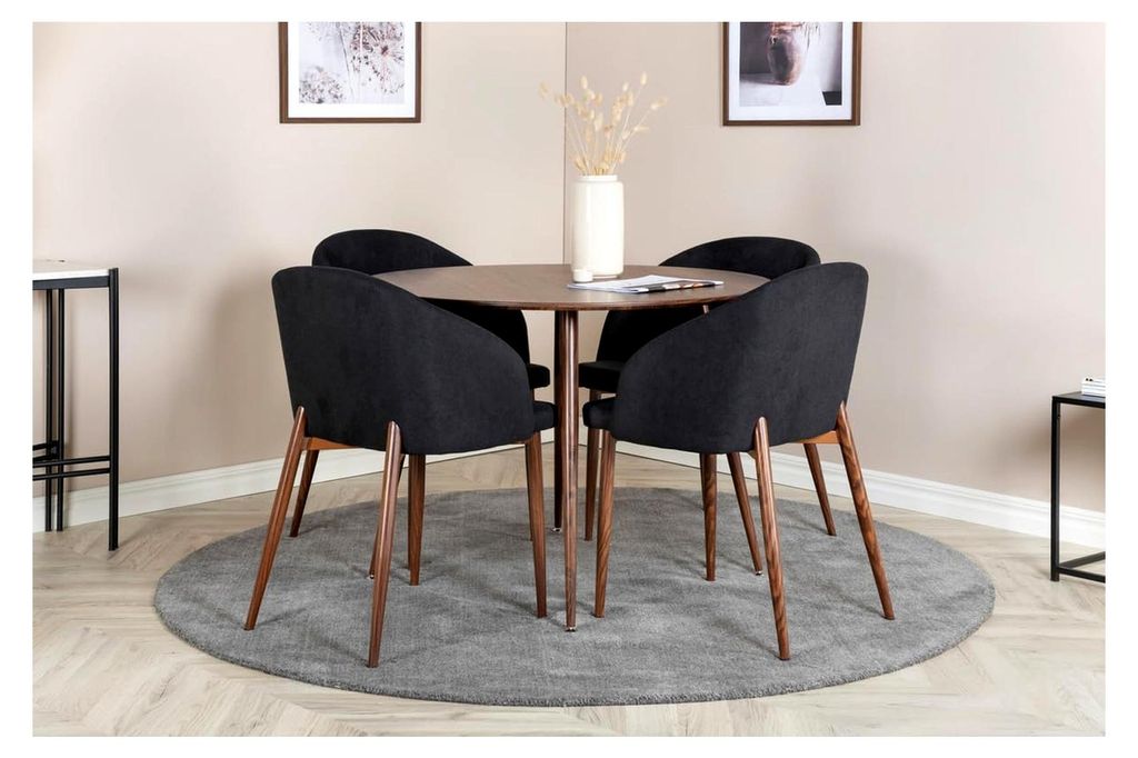 Runder Esstisch - PLAZ Esszimmertisch/Küchentisch mit Ø100cm und 75cm Höhe - Kleiner Tisch im modernen Design mit Stahlbeinen (Walnuss)