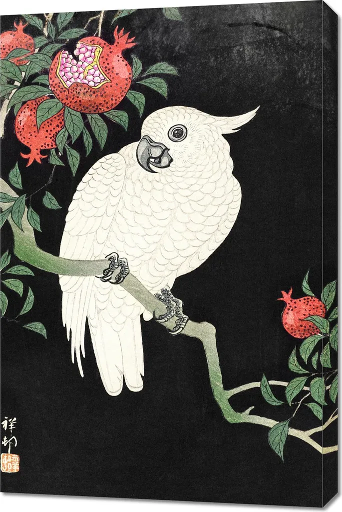 Poster Giapponese Koson 60x90 - Cockatoo Pomegranate Vintage Design