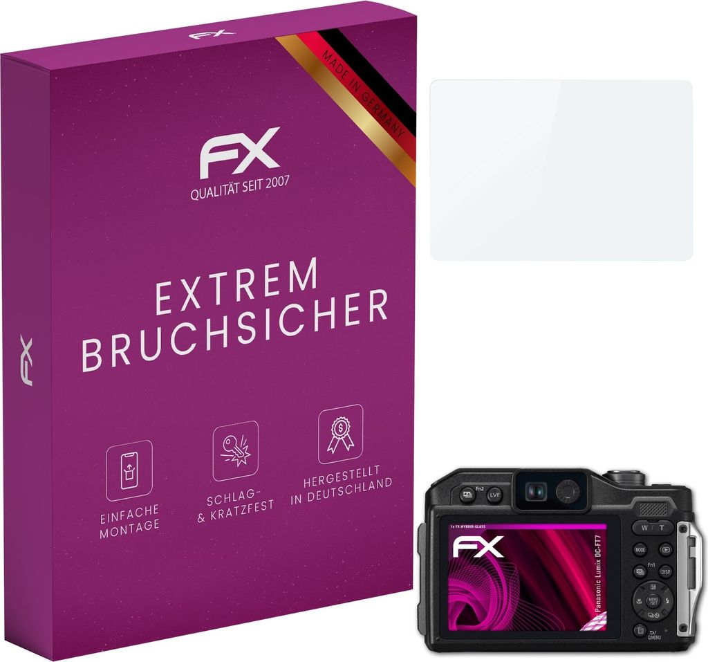 atFoliX FX-Hybrid-Glass Displayfolie kompatibel mit Panasonic Lumix DC-FT7 Glasfolie