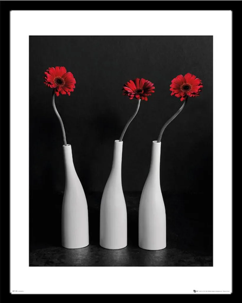 Décoration Murale Fleurs Gerberas Bottles avec Cadre Noir Shinsuke®