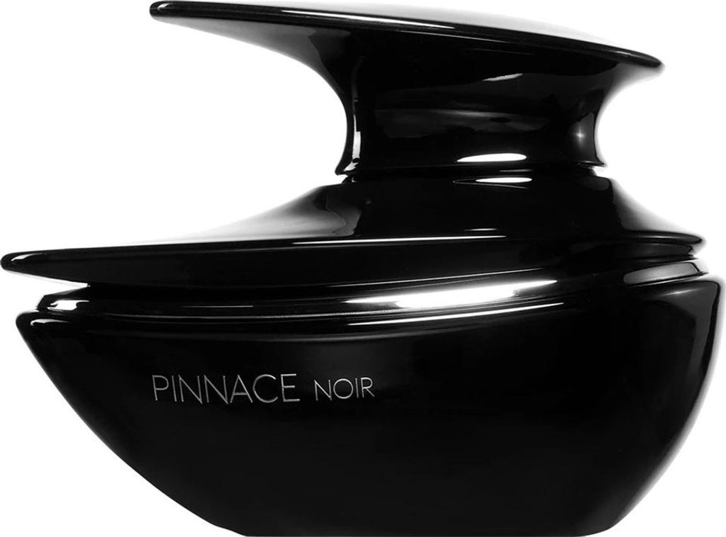 A black perfume bottle with the text "PINNACE NOIR" on it.