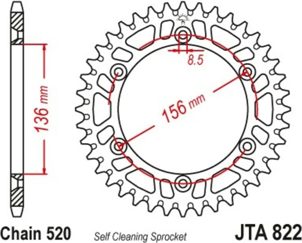 Pignon Moto 520 JT Sprockets 822-520 pour Motocross et Enduro Racing