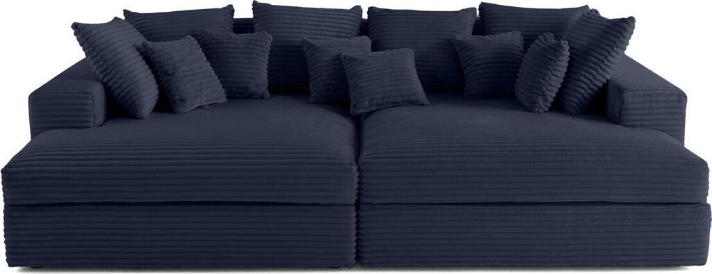 Lisa Design Collins - einzelsofa 4-Sitzer mit Doppelbett récamiere - tiefe Sitzfläche - grob gerippter Velours , Blau