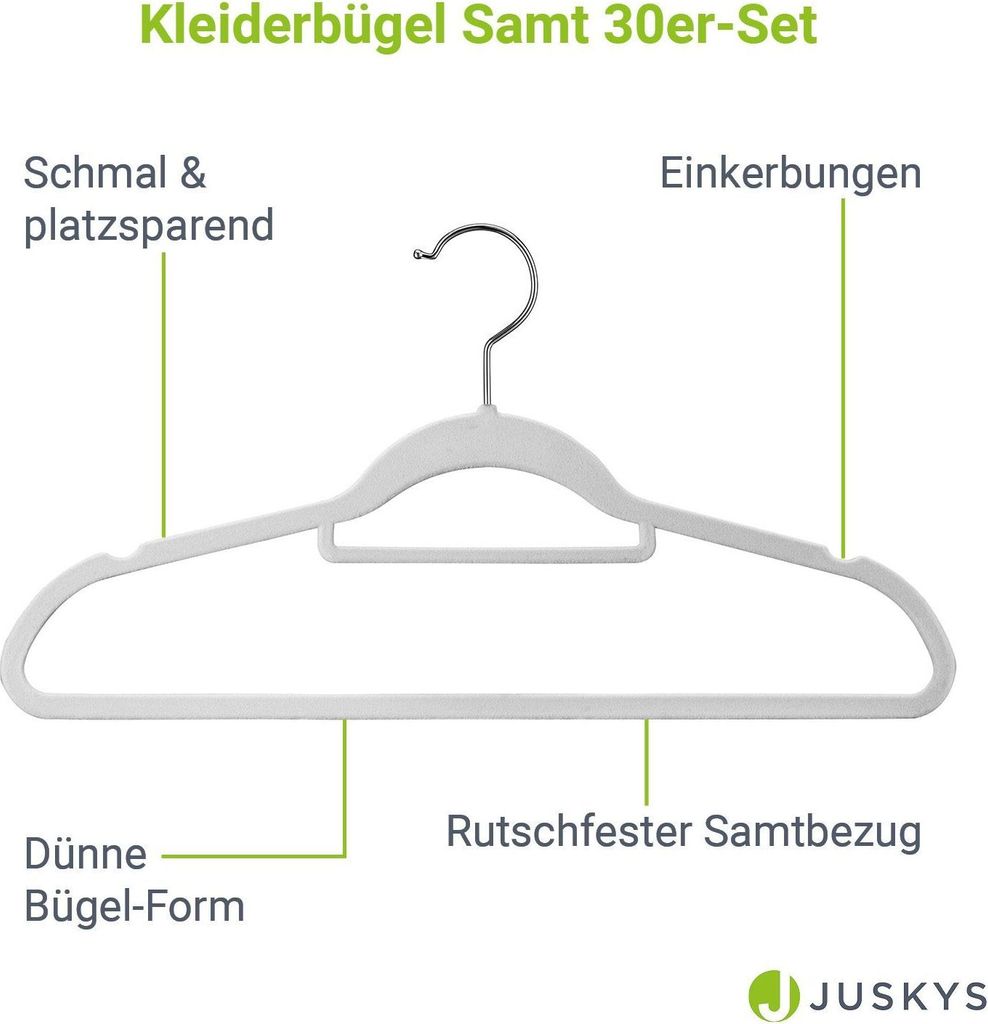 Juskys Kleiderbügel Samt 30er Set - Bügel rutschfest, Produktbild 3