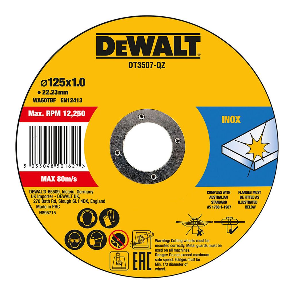 Boite de 10 disques à tronçonner Ø125mmx1mm DEWALT Image du produit 