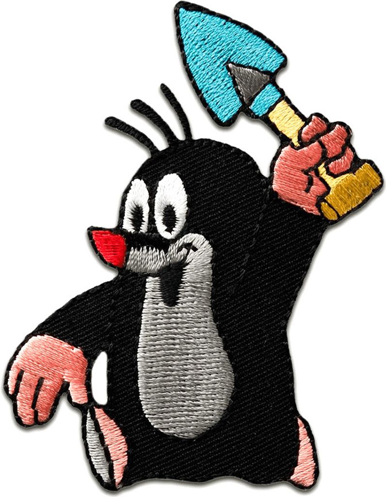 Der Kleine Maulwurf Schaufel Comic - Aufnäher, Bügelbild, Aufbügler, Applikationen, Patches, Flicken, Zum Aufbügeln, Größe: 7,3 x 4,7 cm