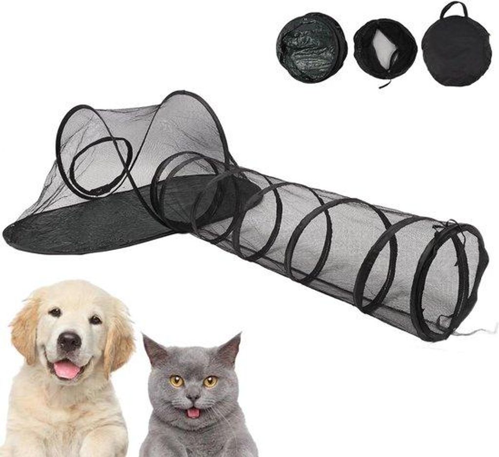 Luftige draagbare Katztent mit Tunnel - Faltbar und leicht zu transportieren - atmungsaktives Netz für kleine Hunde und Katzen.